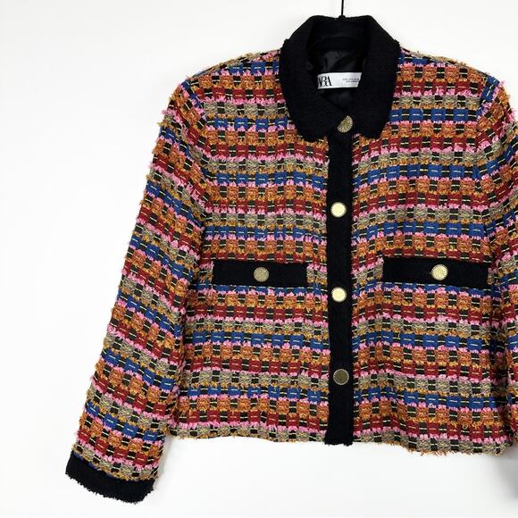 Zara Blogger Limited Edition Textured Tweed Multi Color Blazer Jacket. - Picture 10 of 16